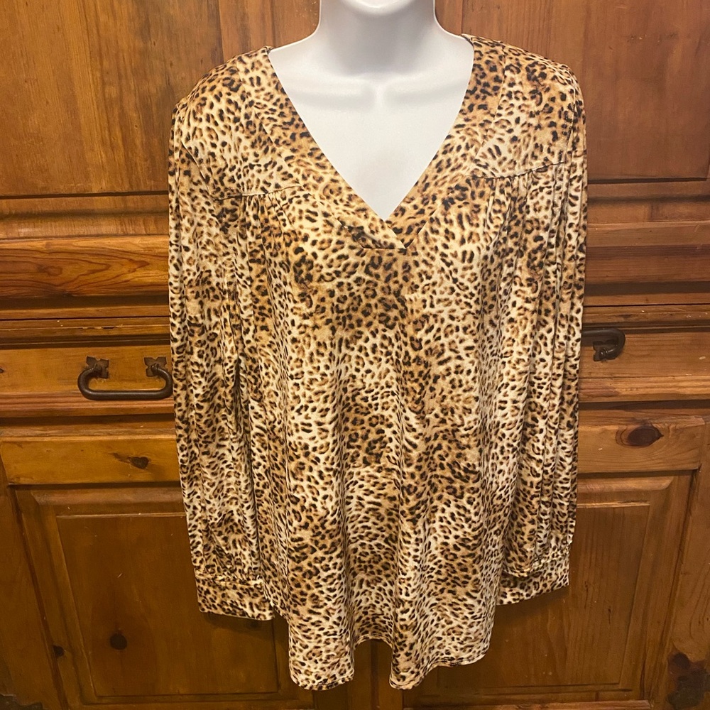 Lane Bryant Leopard Print V-Neck Blouse Sz 10/12
